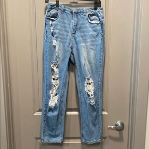 Indigo Rein Size 11 Light Blue Distressed Ankle Jeans 25” Inseam